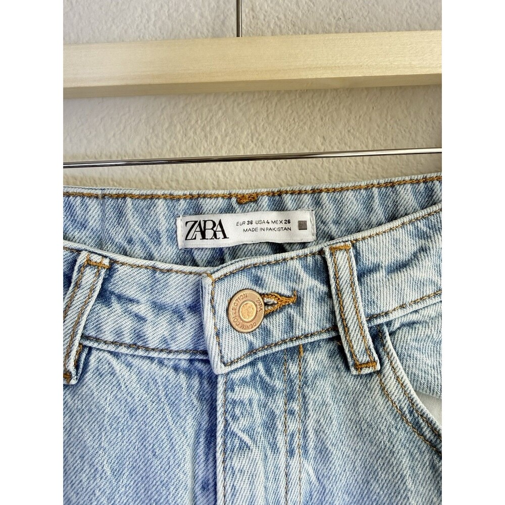 Zara Mom Jeans Womens US 4 EU 36 Light Wash High Rise Tapered Denim Pants 26 - Picture 2 of 7